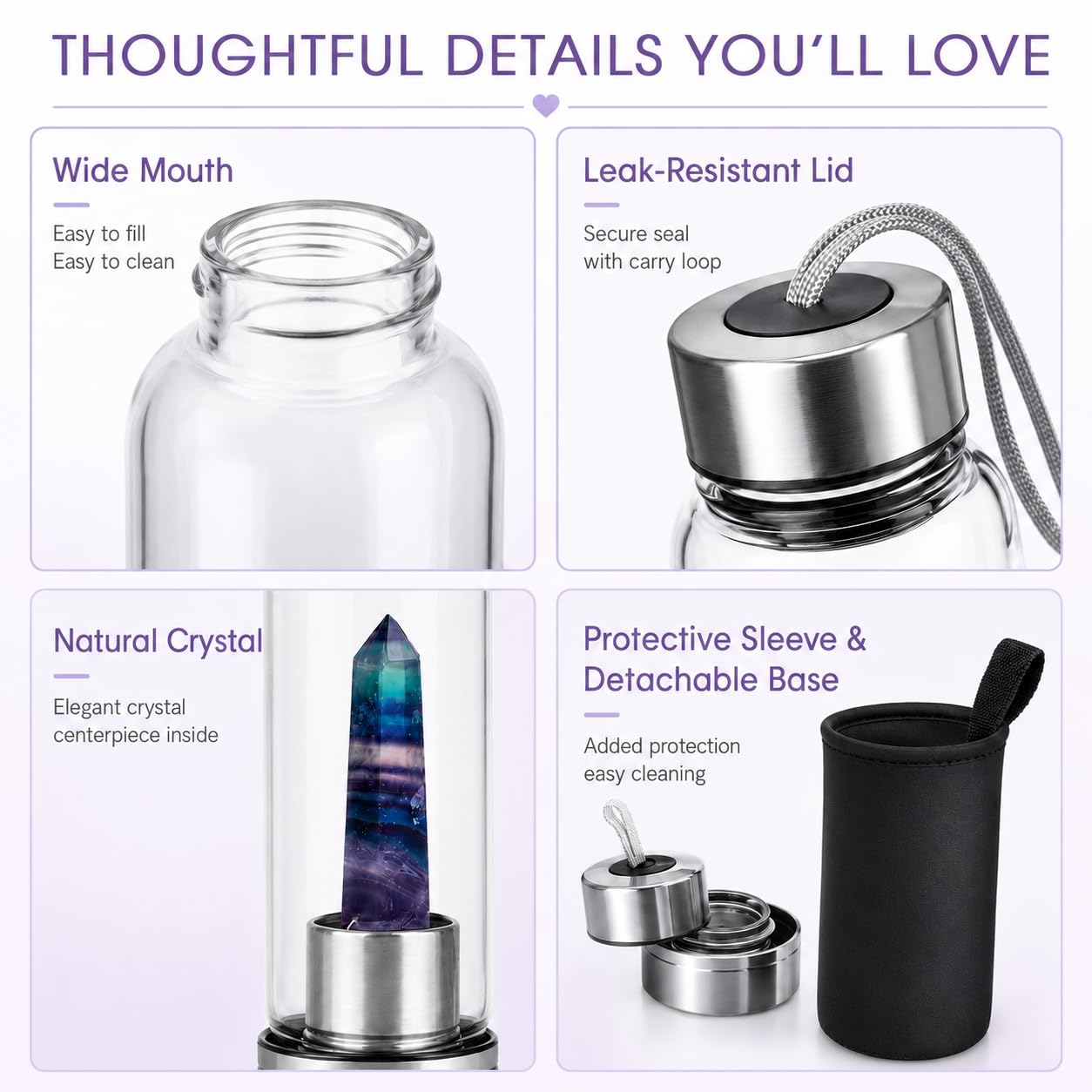 Amazon.com: ChezMax Crystal Glass Water Bottle, Glass Water